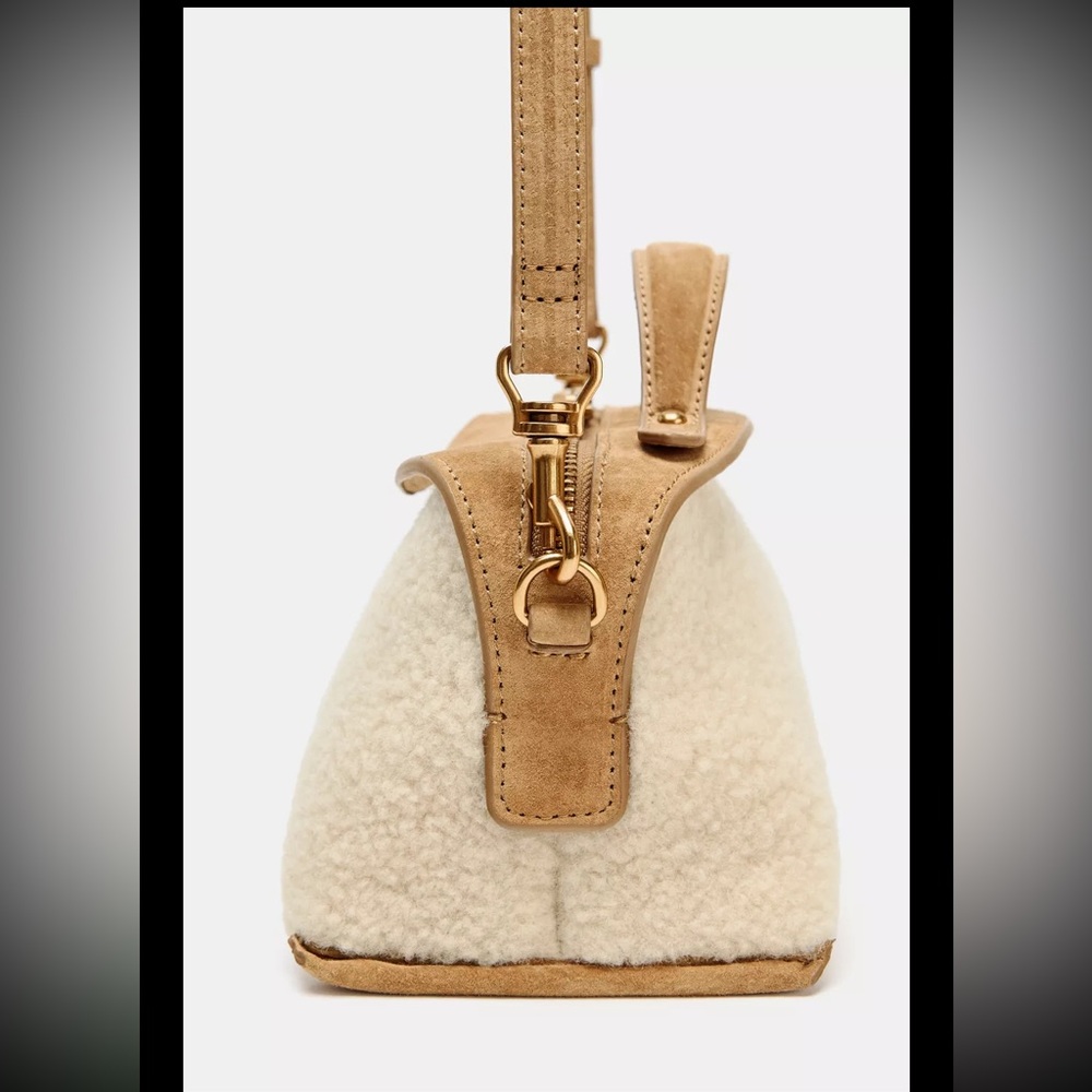 Zara long faux shearling and leather bag
